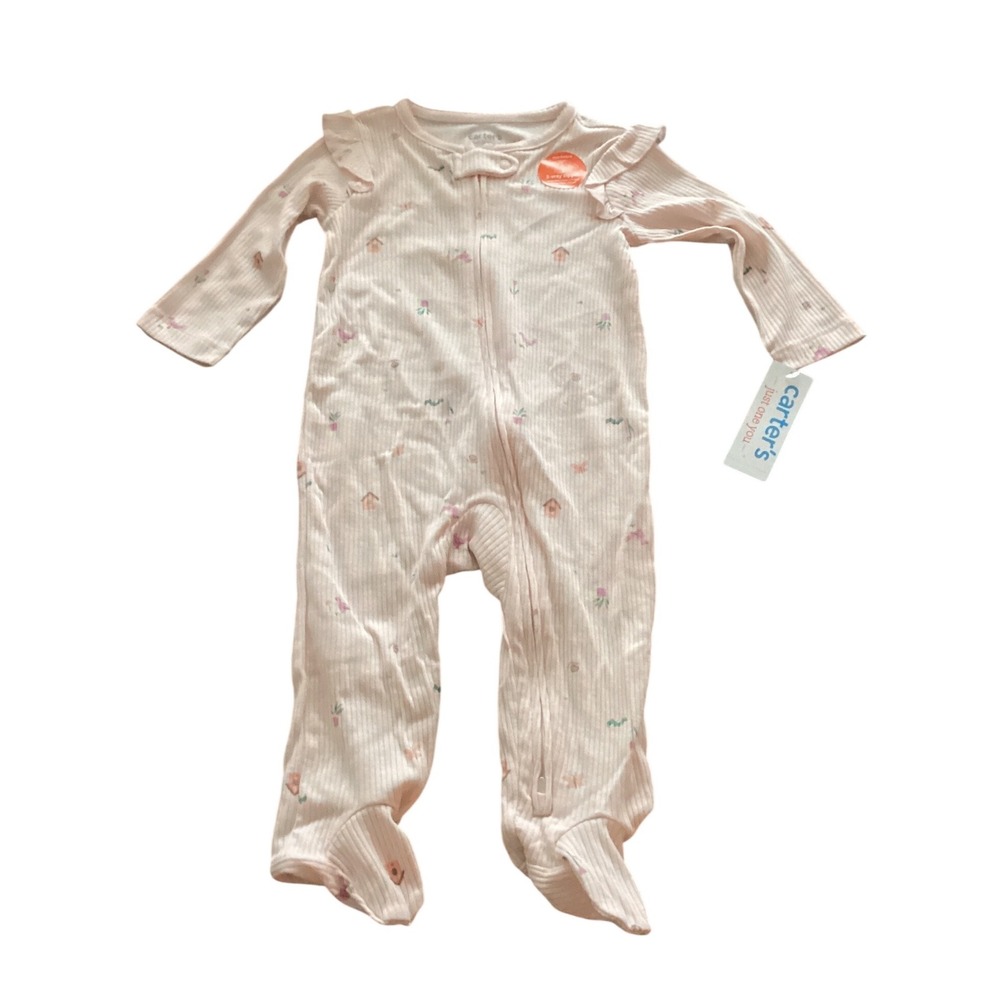 Carters Just One You Baby Girls Pink Floral Ribbed Sleep and Play Sleeper 9M NWT